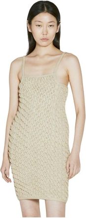 Isa Boulder Chunky Gebreide Mouwloze Mini Jurk - Dames - Kleedjes - Beige - L - Kleedjes