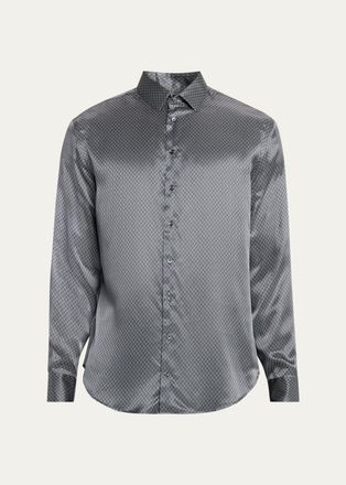 Giorgio Armani Mens Silk Chevron Button-Front Shirt
