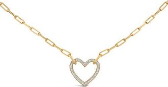 House of Brilliance Gold Vermeil 1/10 Cttw Diamond Paperclip Chain Heart Pendant Necklace in Silver at Nordstrom