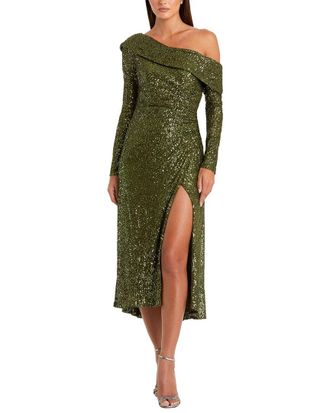 Mac Duggal One-Shoulder Sequin Midi Dress