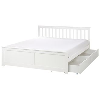 Beliani Cama Con Somier De Madera De Pino Mdf Minimalista Con Almacenaje 2 Cajones 160 X 200 Cm Blanco Olendon