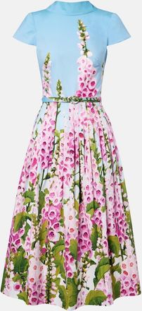 Oscar De La Renta Abito midi in popeline di misto cotone con stampa floreale