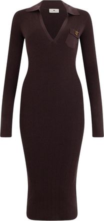 Elisabetta Franchi Brown Knitted V Neck Midi Dress