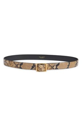 Nili Lotan Gabriele Snakeskin-Embossed Leather Belt in Taupe Snakeskin W/Gold Buckle at Nordstrom, Size 80