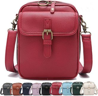 Generic Crossbody Leather Bag, Womens Vegan Leather Vintage Cross Body Shoulder Purse with Card Slots (Red)