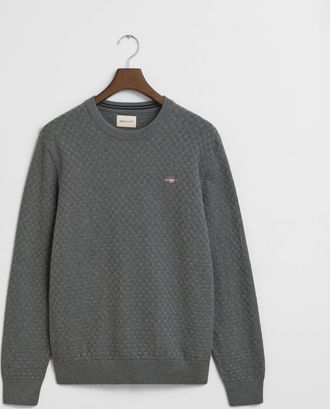 GANT Men Micro Textured Crew Neck Sweater (XXXL) DARK GREY MELANGE