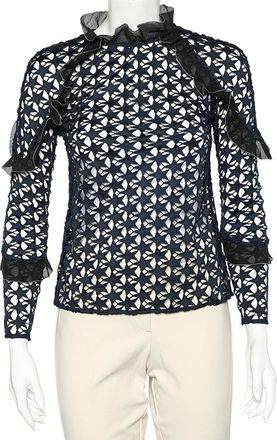 Self Portrait Navy Blue Star Lace Ruffled Top