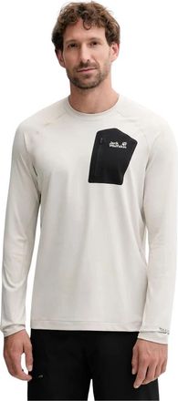 Jack Wolfskin Prelight Trail Crew - Heren - Outdoor shirts - Beige - M - Wol - Fitness