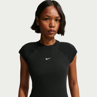 Nike Womens Nike Sportswear Chill Knit Tight Short-Sleeve Ribbed Top in Black | IF0242-010