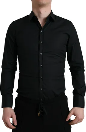 Dolce & Gabbana Black Cotton Stretch Slim Formal Dress Mens Shirt
