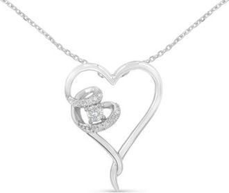 House of Brilliance 925 Sterling Silver 1/10 cttw Diamond Heart Pendant Necklace in White at Nordstrom