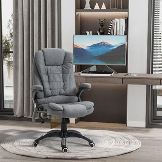 Vinsetto Office Chair, Ergonomic Desk Chair w/ 6-Point Massage & Back Heated, Linen-Feel Fabric Computer Gaming Chair w/ Adjustable Arms, Lumbar