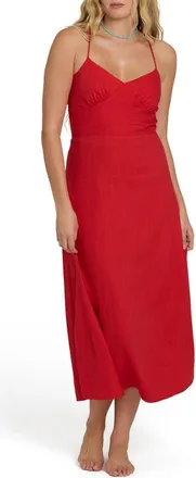 Billabong Take it Back Cotton Blend Midi Sundress in Fiesta Red at Nordstrom, Size X-Large