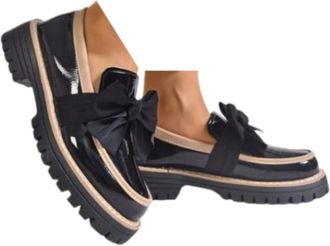 Generic Loafers Shoes for Women Girls School Shoes Womens Patent Loafers with Bow Trendy Comfort Closed Round Toe Slip On Bow-Knot Dress Flat Low Heels Pump L