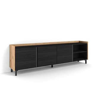 Skraut Home Mueble tv efecto madera negro y roble 207x35x61cm con patas