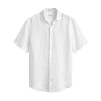 GANT Short Sleeve Shirts, male, White, Size: 2XL Regular Fit Cotton-Linen Short Sleeve Shirt
