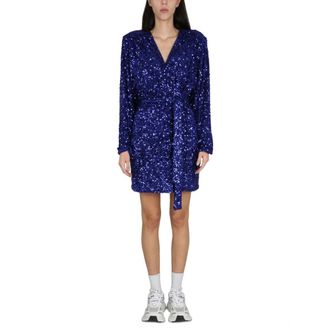 Rotate Jurk met V-hals en pailletten - Dames - Feestkleedjes - Blauw - XS - Pailletten - Kleedjes