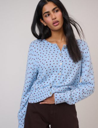 Nobody's Child Blue Polka Dot Crew Neck Cardigan