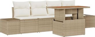 vidaXL Garden Sofa Set with Storage 5 pcs Beige Poly rattan Vidaxl