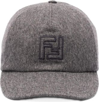 Fendi logo-embroidered wool cap - Grey