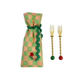 BITOSSI HOME Set of 2 Gold Steel Forks with Fabric Bag