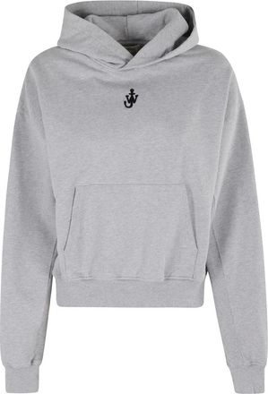 J.W.Anderson Grijze Anchor Borduurwerk Cropped Hoodie - Dames - Hoodies - Grijs - M - Katoen - Hoodies & sweatvesten
