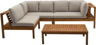 Miliboo Conjunto De Jard&iacute;n Esquinero De Madera Maciza Con Cojines De Color Topo Desenfundables Belize