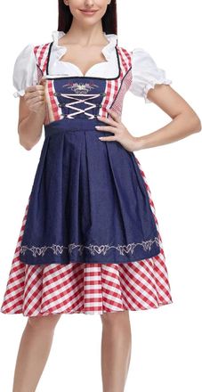 Generic Dirndl for Women Midi Blue Traditional Dress Modern Dirndl Dress Including Lace Apron 2-Piece Fashion Modern Costume Dresses Bavarian Costume Skirt Co