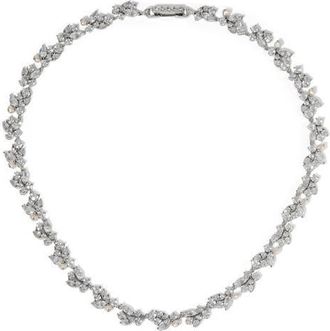 Nadri Ravish Laurel Cubic Zirconia & Cultured Purl Collar Necklace in Rhodium at Nordstrom