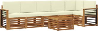 vidaXL Conjunto De Sof&aacute;s De Exterior 7 Uds. Natural Y Crema Poli&eacute;ster Vidaxl