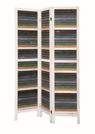 HERDASA Biombo Mampara De Separaci&oacute;n En Madera De Pino Multicolor, Dise&ntilde;o Provenza Blanco