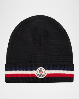 Moncler Men & apos;s Striped-Trim Wool Beanie