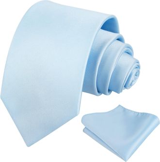 Alizeal Mens 8cm Solid Color Necktie and Hanky Classic Business Formal Tie with Pocket Square Set, Light Blue