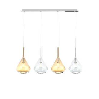 Top-Light Sospensione Contemp Rett Kona Metallo Cromo Vetro Trasparente Ambra 4 Luci E27