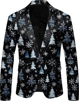 Generic Christmas Suit Jacket for Men Xmas Tree Print Blazer Slim Fit Long Sleeve Lapel Neck Jacket Holiday Party Casual Outwear Tops Blazer Jacket Fashion Ch