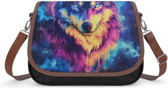 Generic Wild Wolf Watercolor Womens Crossbody Bag Fashion Shoulder Handbags Message Tote Bag with Adjustable Strap