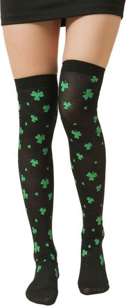 Generic St. Patricks Day Knee High Socks, Irish Shamrocks Patterned Sock Long Striped Over Knee Green Socks Fancy Dress Costume Accessories Party Supplies Soc