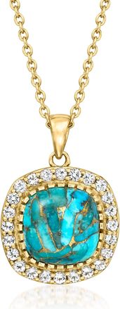 Ross-Simons Turquoise and White Topaz Pendant Necklace in 18kt Gold Over Sterling