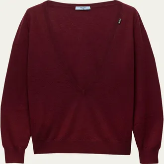 Prada Cashmere Plunigng V-Neck Sweater