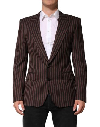 Dolce & Gabbana Mens Black Brown Stripe Single Breasted Blazer And Virgin Wool Clothing