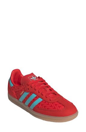 adidas Gender Inclusive Samba OG Sneaker in Red/Pulse Aqua/Gold Met. at Nordstrom, Size 9.5 Womens