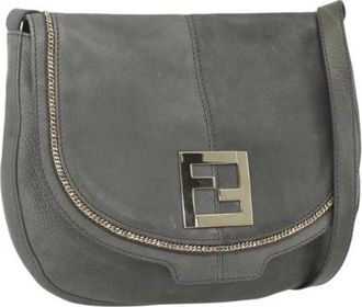 Fendi Pre-owned Cross Body Bags, female, Gray, Size: ONE SIZE Pre-owned Suede Cross Body Bag
