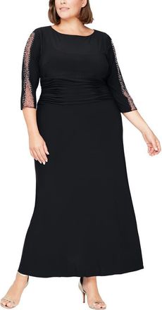S.L. Fashions Embellished Sleeve Ruched Gown in Blk at Nordstrom, Size 14W