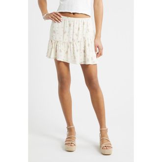 BP. Chiffon Miniskirt in Ivory- Olive Field Flowers at Nordstrom, Size Xx-Small