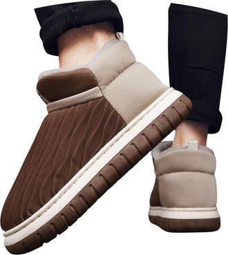 Generic Slippers Mens Warm Winter Slippers Mens Plush Lined Felt Slippers Slip On Closed Cuddly House Slippers with Soft Rubber Sole Cotton Shoes Lightweight 