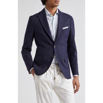 Eleventy Three-Button Wool & Silk Blazer in Blue at Nordstrom, Size 42 Us