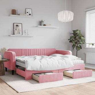 vidaXL Sof&aacute; Cama Nido Con Cajones Terciopelo Rosa 90x200 Cm Vidaxl