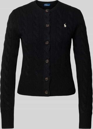 Polo Ralph Lauren Strickjacke aus Wolle-Kaschmir-Mix mit Zopfmuster in Black, Größe XL
