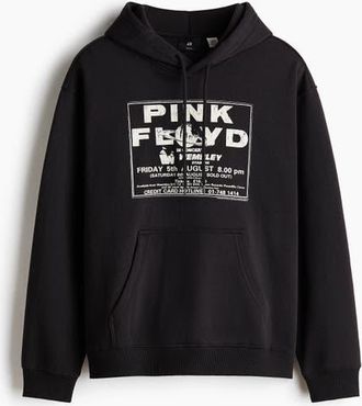 H&M Regular Fit Printed Hoodie in Black/pink Floyd at Nordstrom, Size Xx-Large
