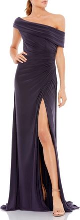Mac Duggal Foldover off-the-shoulder slit gown in Charcoal at Nordstrom, Size 4